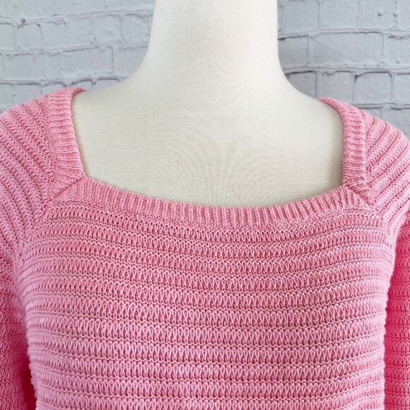 NEW White + Warren Linen Squareneck Sweater Womens Size S *FLAW* Flamingo Pink - Picture 2 of 8